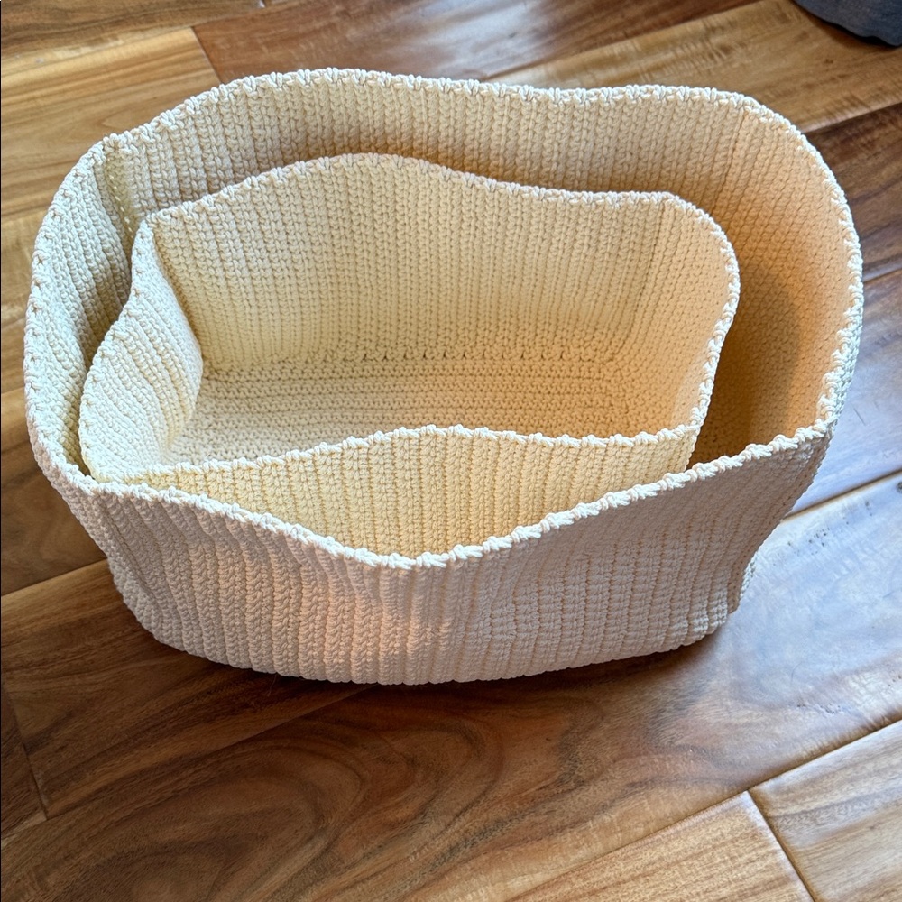 IKEA crochet knit cream rectangular baskets x 2